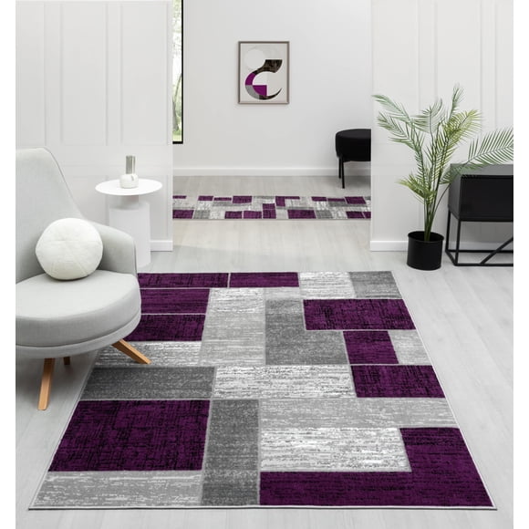 Alfombra L'Baiet Verena geométrica de polipropileno, color morado y gris, 60 x 180 cm