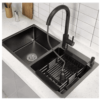 Moderm Space - Lavaplatos Negro 78X43 Cm Empotrar + Llave Extraíble + Rejilla + Dispensador De Jabón