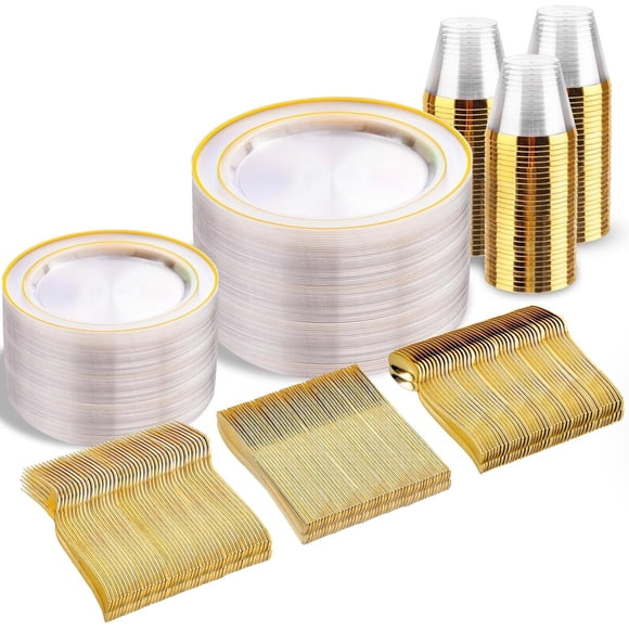 Vajilla Desechable bUCLA 300 Piezas Dorado Transparente
