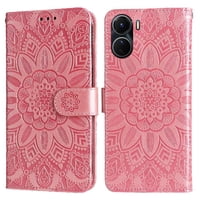 Funda Tipo Cartera Foxdock Para Vivo Y16 4G , Diseño Girasol En Relieve, Cuero Pu, Cierre Magnético, Soporte Y Tarjetero