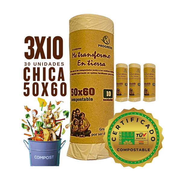 Bolsa Basura Compostable y Biodegradable | 50x60 cm | Pack 30 unidades