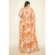 thumbnail image 3 of Vestido Largo Con Cuello Halter Estampado De Satén Arrugado Volantes Fruncido En La Cintura Y Abertura Frontal Color Coñac (talla Grande Para Mujer), 3 of 4
