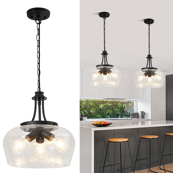 Lámpara colgante UnicozoHome de 3 luces negra, vidrio de 36 cm