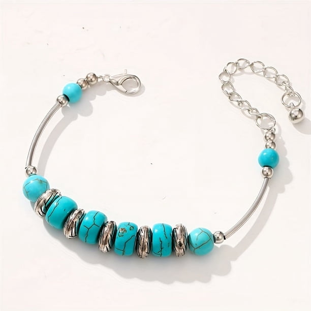 Vintage Butterfly Bracelet with Natural Turquoise and Silver Beads - Perfect Wedding Gift for Women and Girls