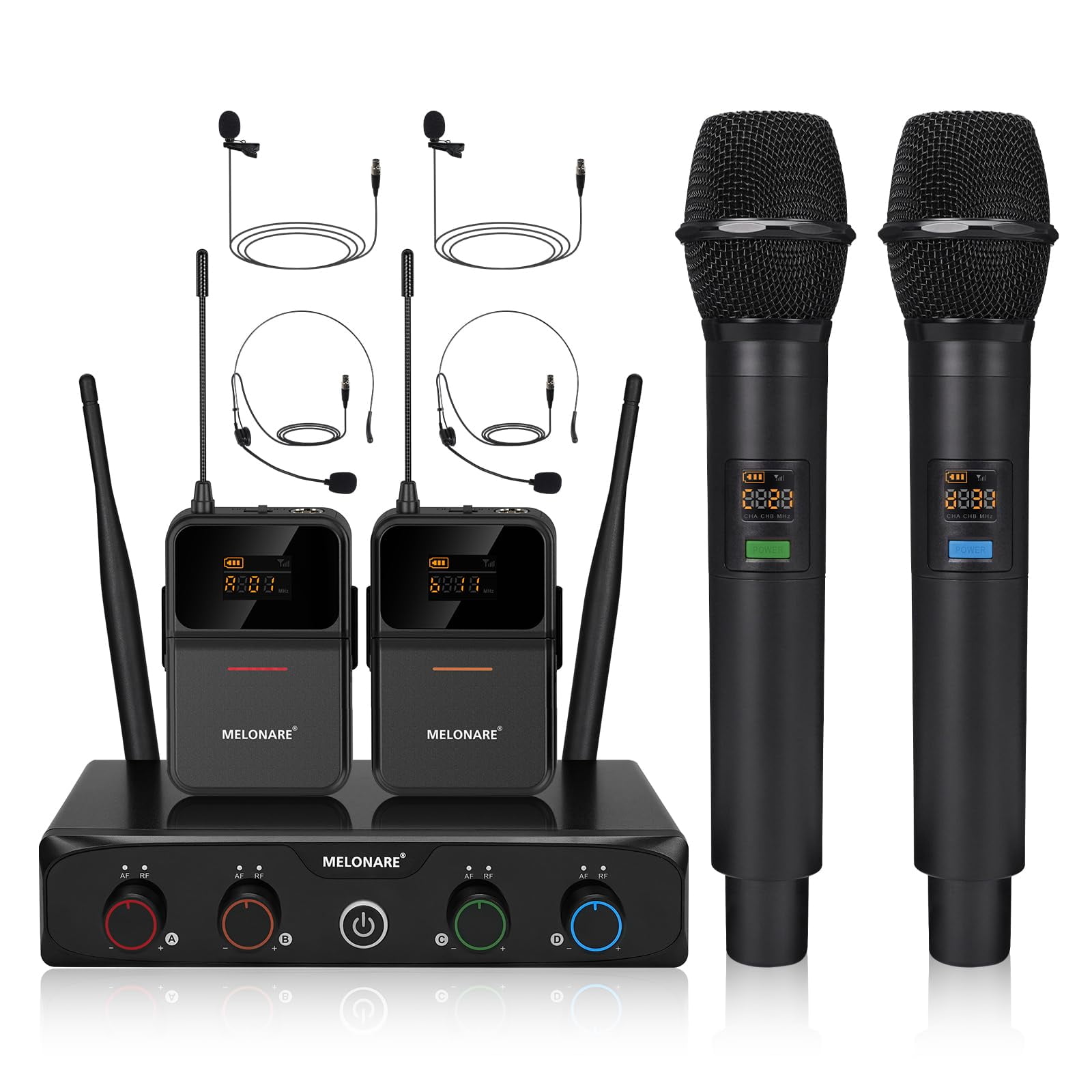 Sistema De Micrófono Inalámbrico Melonare Mwm-41-2h2b De 4 Canales Uhf