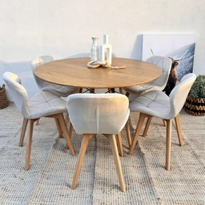 Pandalino - Comedor Mesa Shanna 120Cm + 6 Sillones Rubik Beige Velvet