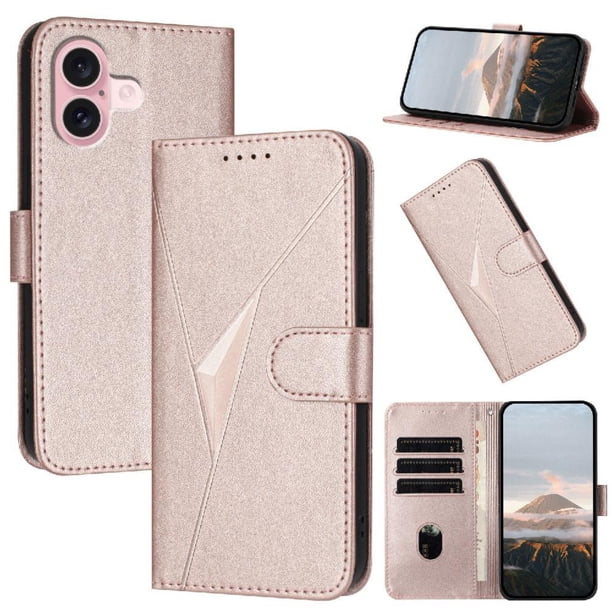Funda Cartera Fibra de Carbono para iPhone 16 con Soporte y Cierre Magnético Rosa
