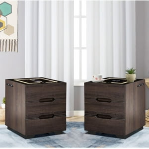 Muebles Santa Ana - Par De Veladores Mesa De Noche Inteligente Con Luz Usb Cargador Inalámbrico