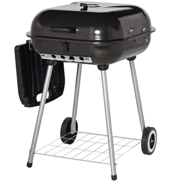 Parrilla Portátil de Carbón Outsunny con Ruedas y Estantes