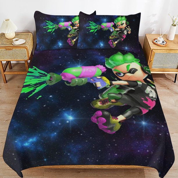 Splatoon Comforter Set 3 Pieces Quilt Cover Set Soft Bedding Sets for All Seasons