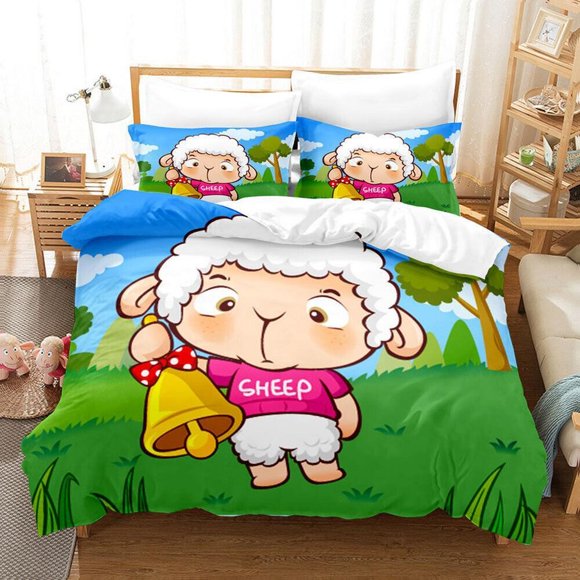 Chinese Element Printing Cartoon Sheep Quilt Duvet Cover Set Pillowcase 3-Piece Bedding Set