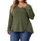 thumbnail image 1 of Agnes Orinda Blusas de Mujer Tallas Grandes Mangas Largas Cuello en V Sueltas con Botones Decorativos 1X Verde Militar, 1 of 8