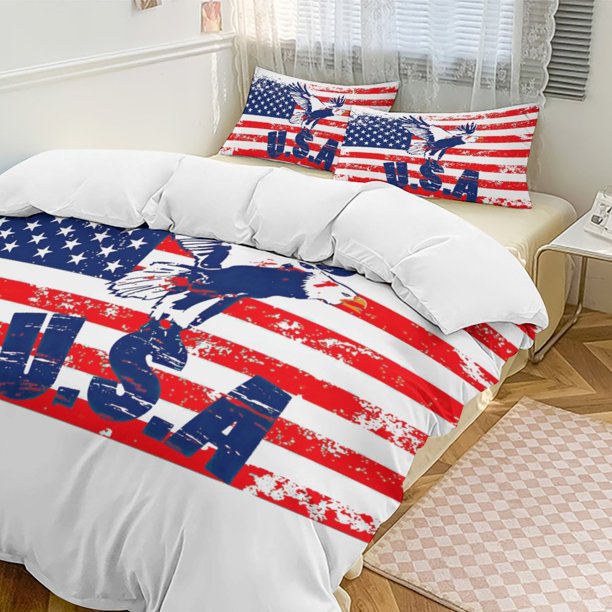 American Flag 3-Piece Twin Bed Set Fade-Resistant Microfiber