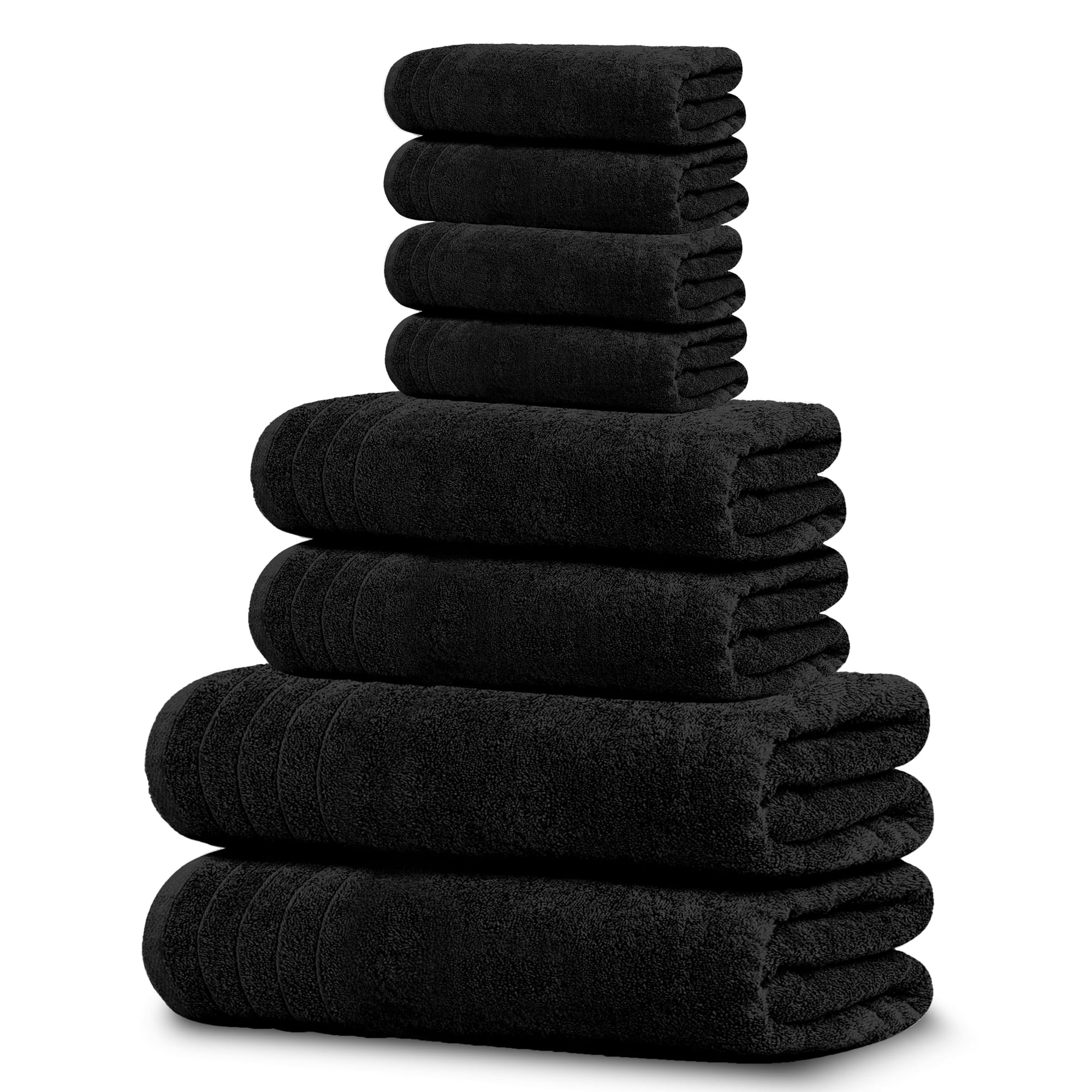 Tens Towels - Juego De Toallas Tens, Paquete De 8 Toallas, 100% Algodón, Color Negro