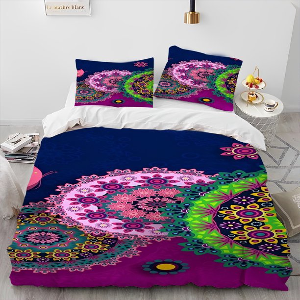 Mandala Bohemia Flower Comforter Bedding Set,Duvet Cover Bed Set Quilt Cover Pillowcase,King Queen Size Bedding Set Adult Child