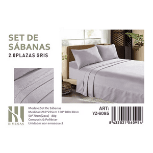 Todostore - Set De Sabanas 2.0 Plazas 150 Hilos Color Gris 2 Funda De Almohada