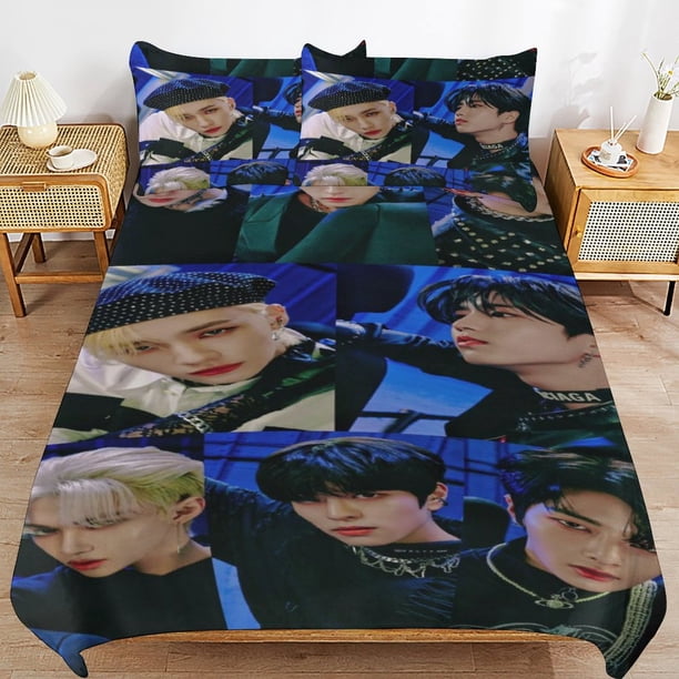 Stray Kids Bedding Set Duvet Cover Comfortable and Lightweight Cartoon Bedding 3 Piece Bed Set