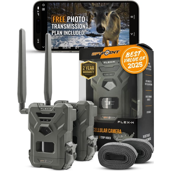 Paquete doble cámaras celulares SPYPOINT Flex-M: accesorios caza, sin WiFi, GPS, visión nocturna, LTE doble SIM, IP65, fotos 28 MP, vídeos 720p con sonido (2)