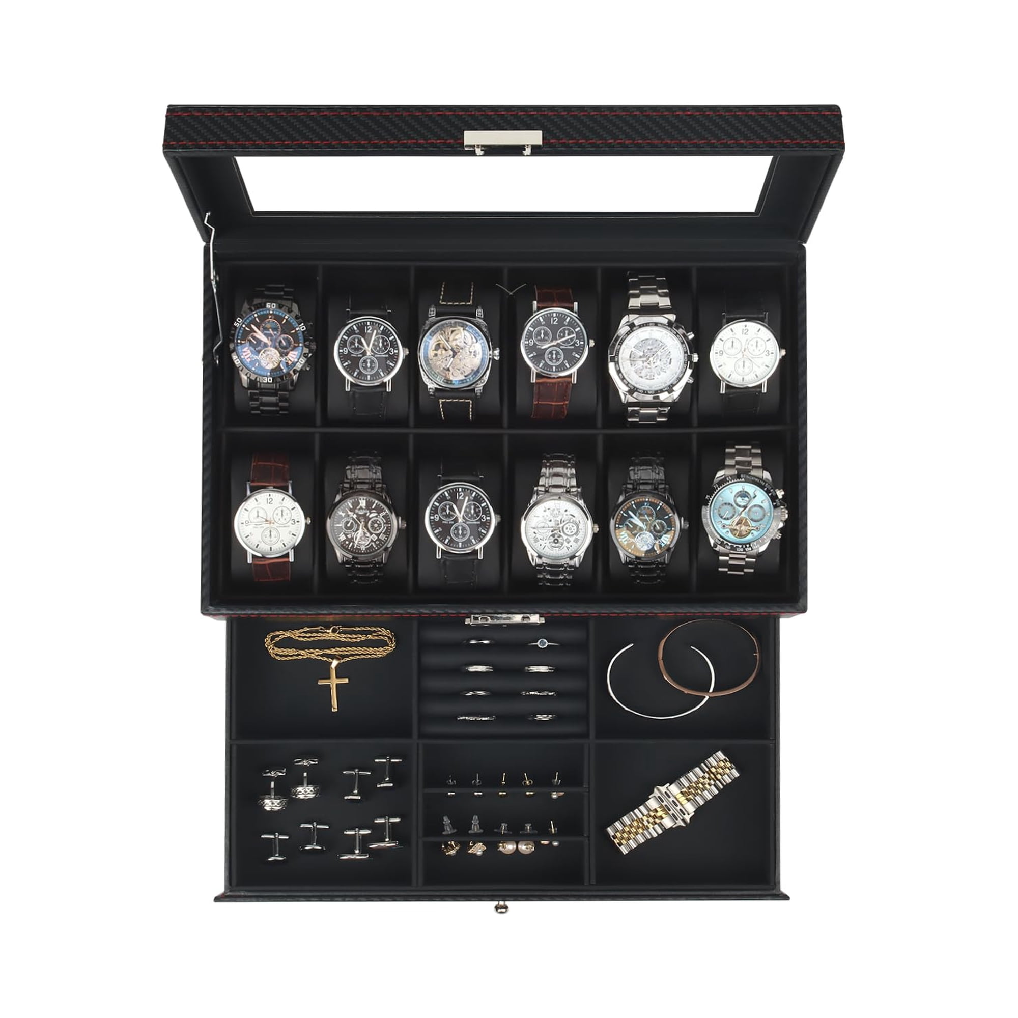 Organizador De Joyas Para Relojes Kukikan, 12 Ranuras Y 2 Capas Con Cierre