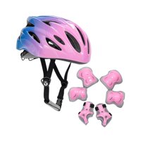 Magideal - Casco De Bicicleta Para Niños Conjunto De Equipos Ajustables Con Equipo De Protección De Muñecas Con Almohadillas De Codo Casco De Patinaje Para Niños Rosa Azul