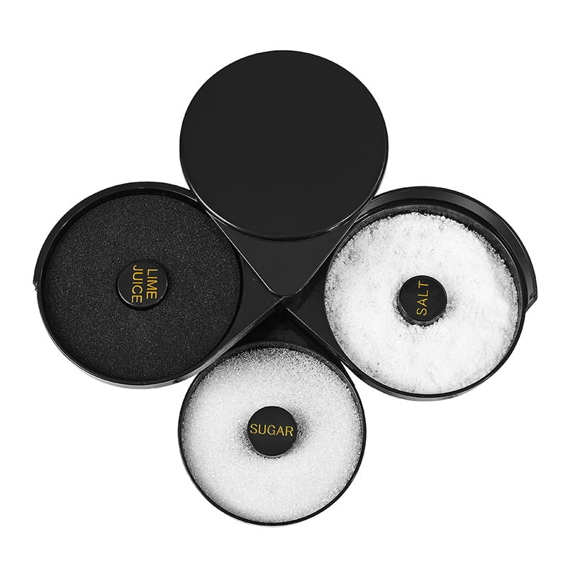 Xusx111 - Restaurantware Bar 7.8 X 6.3 X 2.8 Pulgadas Bar Vidrio Rimmer 1 Con 3 Swing Out Compartimentos Cocktail Vidrio Rimmer - Con Esponja Para Cócteles Bar Plástico Negro Azúcar Rimmer Para Sal O