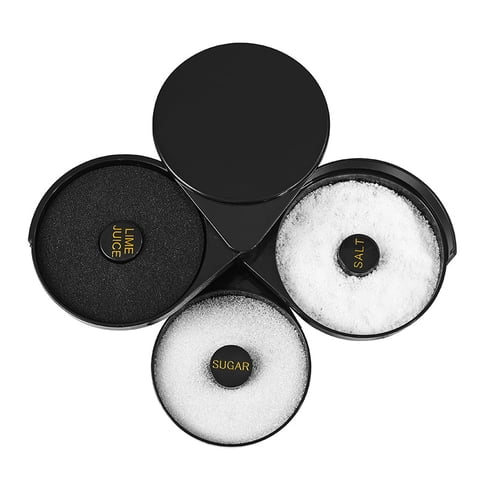 Xusx111 - Restaurantware Bar 7.8 X 6.3 X 2.8 Pulgadas Bar Vidrio Rimmer 1 Con 3 Swing Out Compartimentos Cocktail Vidrio Rimmer - Con Esponja Para Cócteles Bar Plástico Negro Azúcar Rimmer Para Sal O