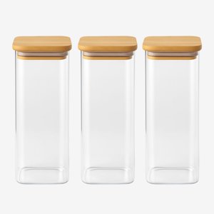 Disparo - Set 3 Frascos Hermetico 680Ml Cuadrado Vidrio 20Cm Tapa Bambú
