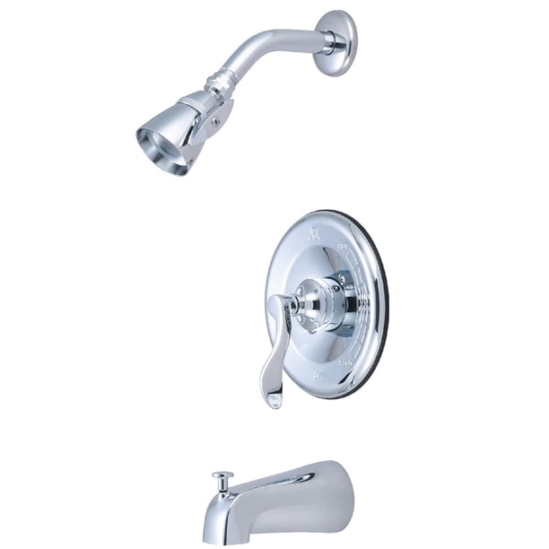 Grifo Kingston Brass NuFrench de una sola manija para tina y regadera, cromo pulido
