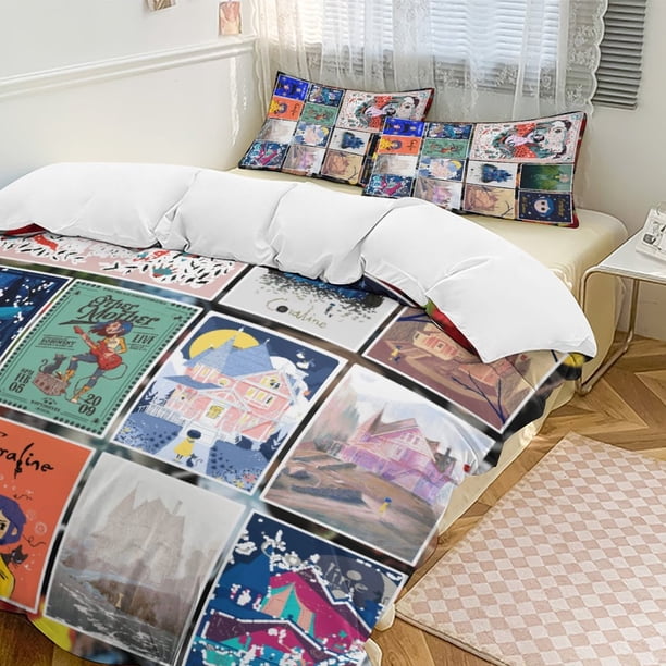 Cartoon Coraline Comforter Set Soft 3 Pcs Twin Bedding Sets Thicken for All Season