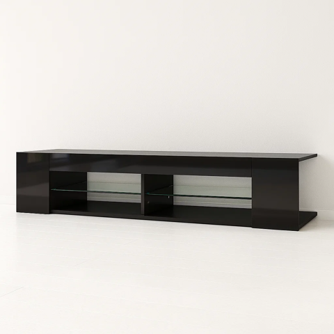 Klik Muebles - Mueble De Tv Moderno Negro Con Luces Led Y Compartimentos
