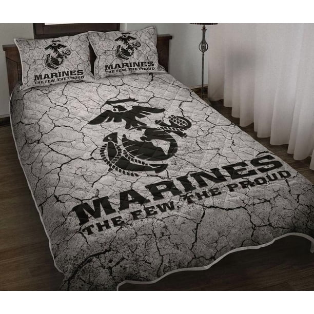 US Marine Corps The Few The Proud Quilt Duvet Cover Set Double Bed Linen 3-Piece Bedding Set