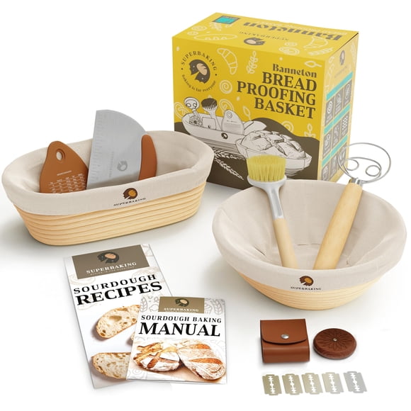 Juego de cestas para hornear pan Superbaking redondas de 23 cm y ovaladas de 25 cm