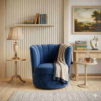 Muebles New - Sitial Flor Giratorio Azul Felpa