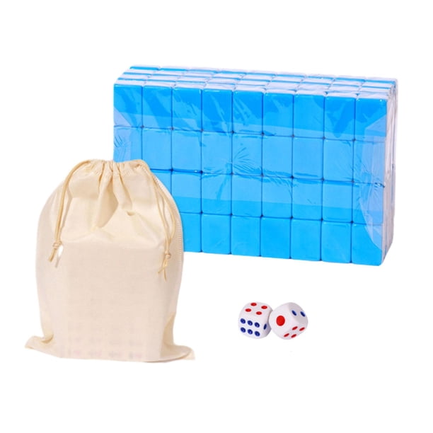 Juego de Mini Mahjong de viaje juego de juguetes de Mahjong chino con 144 dados de fichas con bolsa de almacenamiento juegos de fichas clásicas , 24mm azul