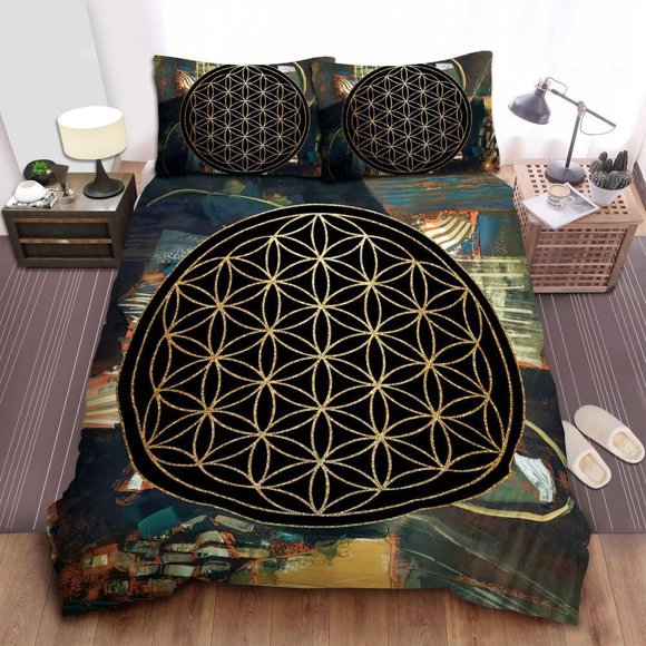 Flower Of Life Quilt Duvet Cover Set Soft Bedclothes Bedroom Decor Queen3-Piece Bedding Set