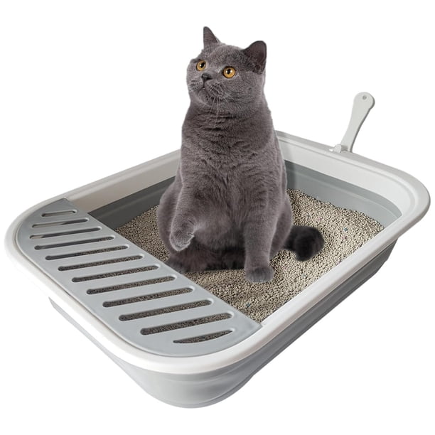 Caja de arena plegable para gatos, impermeable, de viaje, con entrada baja y pedal antisalpicaduras para gatos de todos los tamaños.
