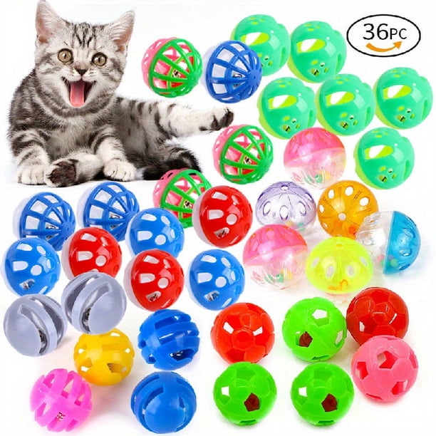 36 Pack Plastic Noisy Cat Toy Balls With Bell Kitten Chase Toy Chase Game Toy For Hamster Cat