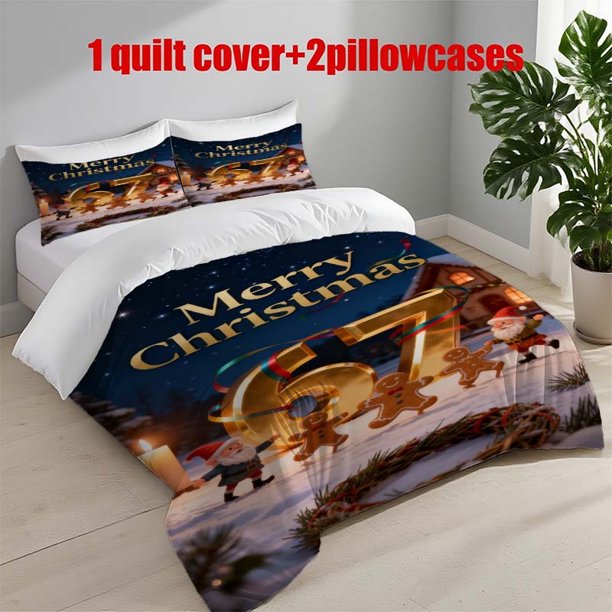 3pcs "170.18cm Merry Christmas Creative Pictures Themed Printed Bedding Set Duvet Cover and Pillowcases