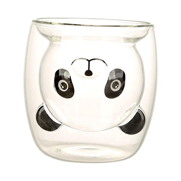 Taza de café con aislamiento de doble pared, vajilla decorativa, Panda de dibujos animados, taza de cristal de doble capa para té, San Valentín, cumpl