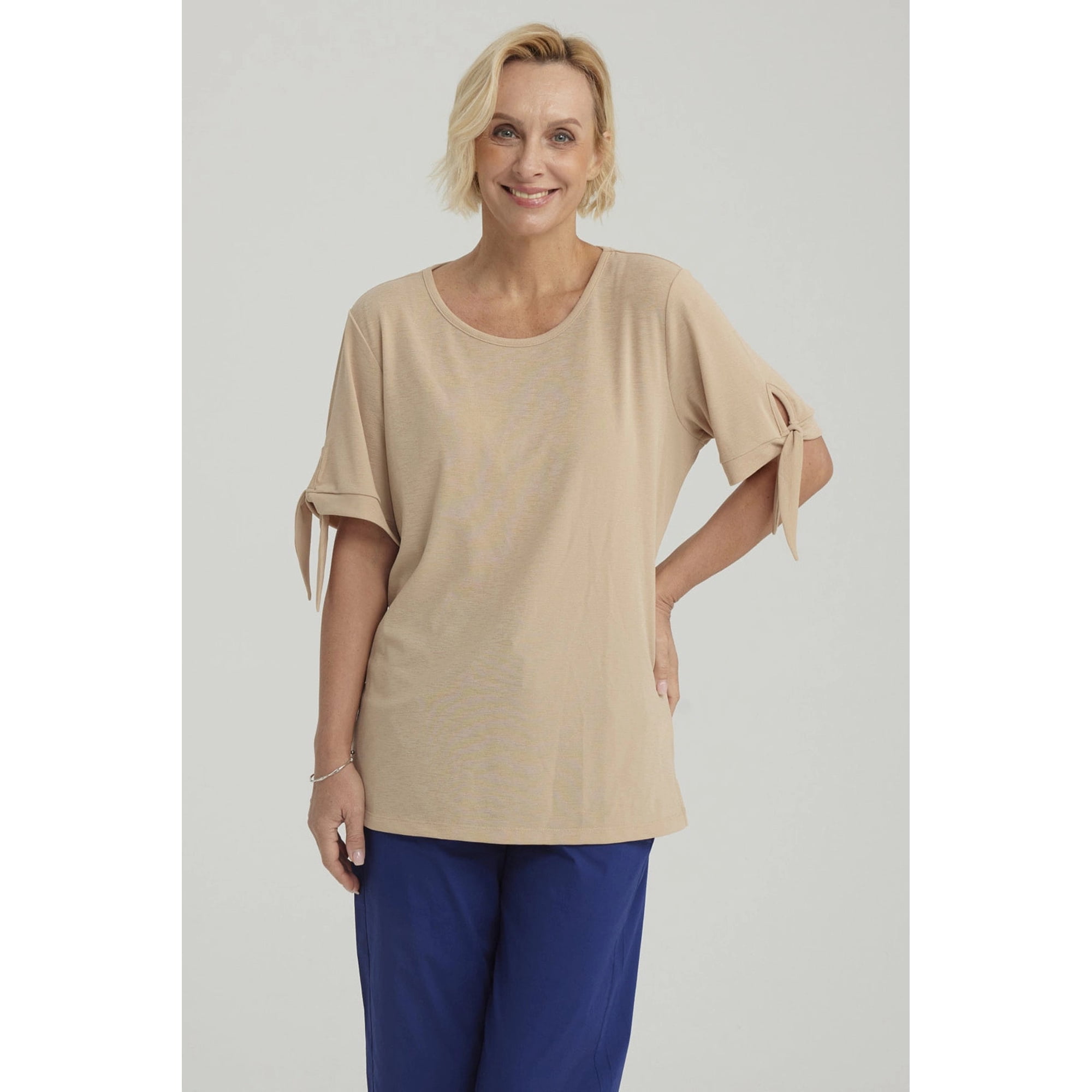 Fashionspark - Polera Mujer Nudo En Mangas Beige