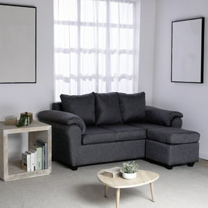 Muebles Mpr - Sofá Ezeiza + 1 Pouf Lino Gris