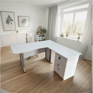 Portal Center - Escritorio Ejecutivo En L Mont Blanc 135 Cm Blanco Con Cajones Bajo Llave