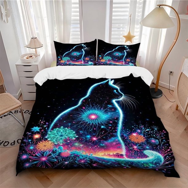 Anime Cat Bedding - Includes One Quilt Cover and Two Pillowcases (No Core) - Festival Gift Home Decor Bedroom and Guest Room Decoration - Polyester Fabric.J007