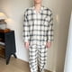 thumbnail image 4 of Conjuntos de pijama para hombre, ropa de casa informal con estampado a cuadros, camisetas de manga larga, pantalones con cuello vuelto, pijamas de noche, regalos para hombres, 4 of 5