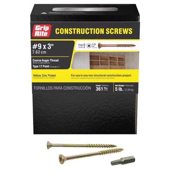 Tornillo para madera Grip-Rite 3GCS5 #9 x 3 T25 Star Drive Gold 2,27 kg