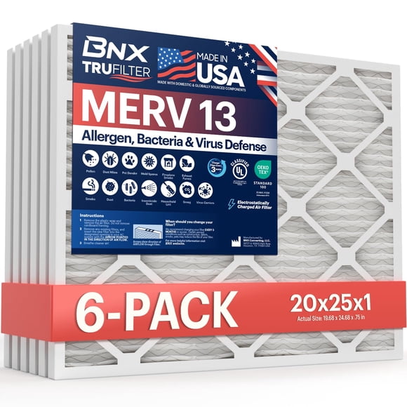 Filtro de aire BNX TruFilter 20x25x1 MERV 13 para horno AC (paquete de 6)