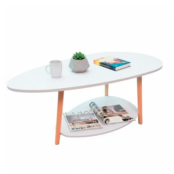 Mesa de Centro Ovalada Moderna Minimalista con Almacenamiento blanco