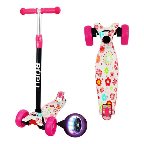 Scooter Monopatin Rupu Flowers Niñas Regulable Ruedas Led Blanco