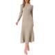 thumbnail image 2 of INSPIRE CHIC Vestido Suéter Plisado para Mujer Cuello Simulado Manga Larga Casual Otoño Invierno Tejido de Punto A-Line Midi Vestido L Camel, 2 of 6