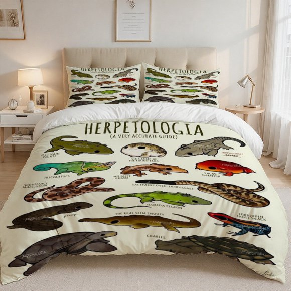 Humorous Insect Guide Printed Bedding Set Soft Light Beige-Friendly Polyester Fabric